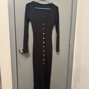 Fashion Nova Black Long Sleeve Dress with Button Detail